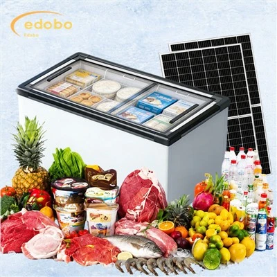 Solar-Powered Commercial Chest Freezer For With Tempered Glass Door For Off-Grid Shops Supermarket