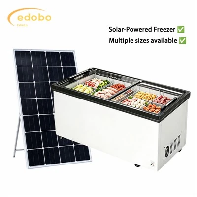 Solar Powered Commercial Top Glass Door Display Chest Freezer For Supermarket Stall Shop Ice Cream Food Display